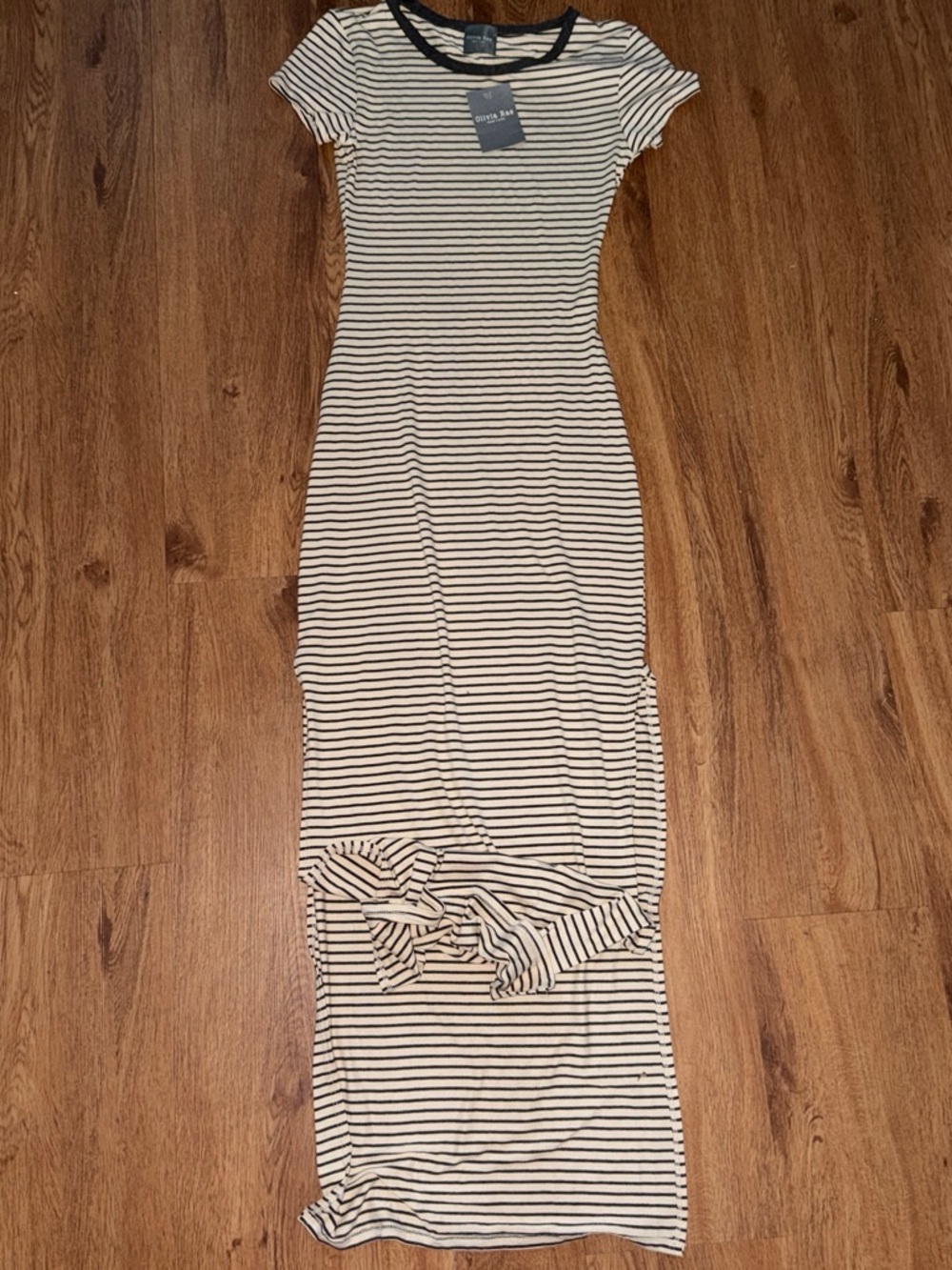 Olivia Rae coffee and black Striped Short-Sleeve Maxi Dress
